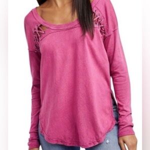 Free People Lace-Up Shoulder Long Sleeve Top